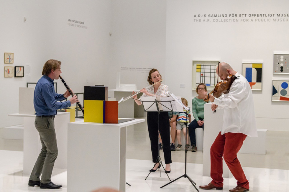 Musicians playing in the Turbine hall.