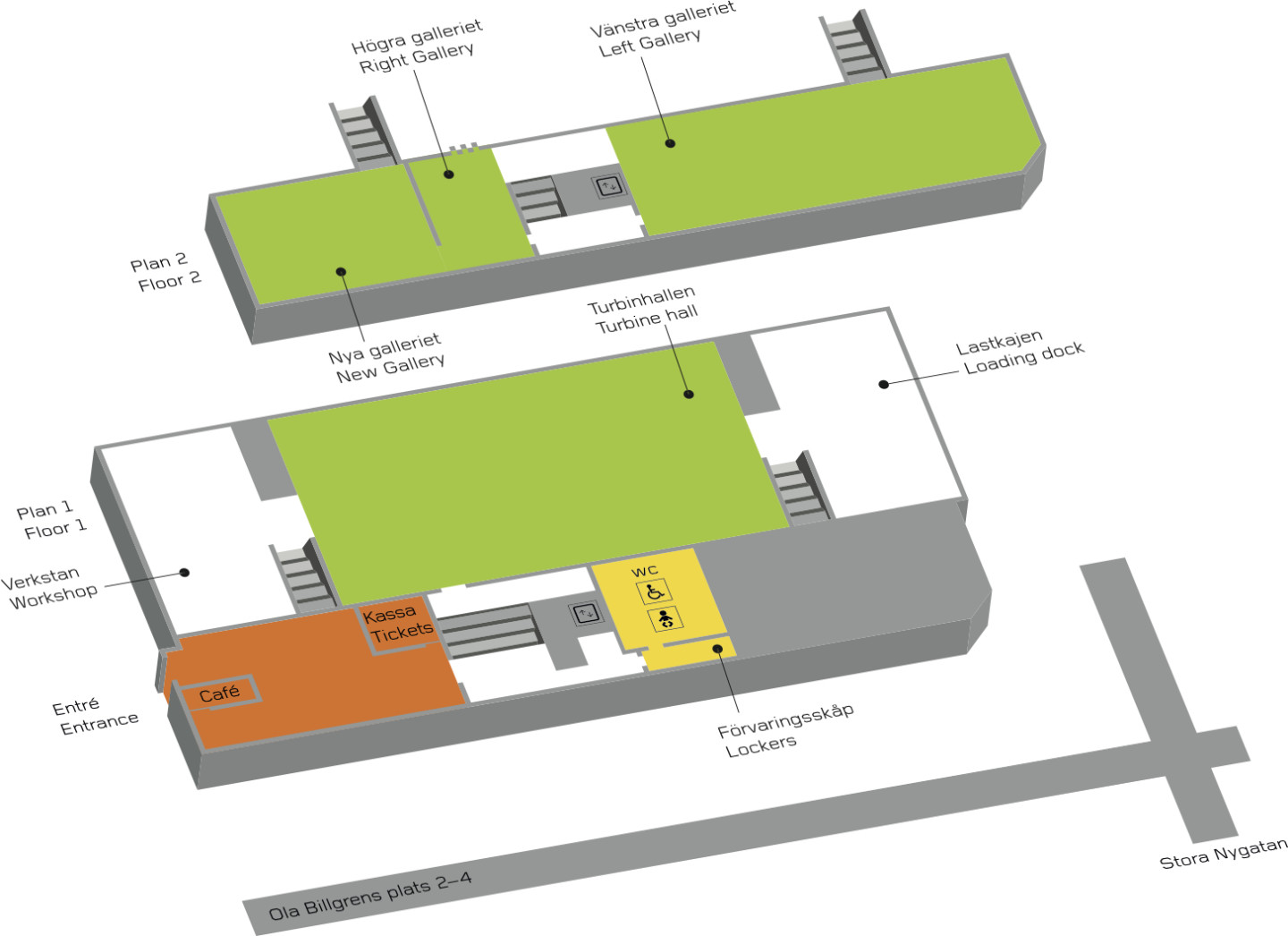 Illustrated map of Moderna Museet Malmös two floors