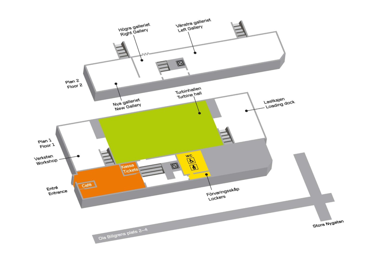 Map of  Moderna Museet Malmö, the Turbinehall marked