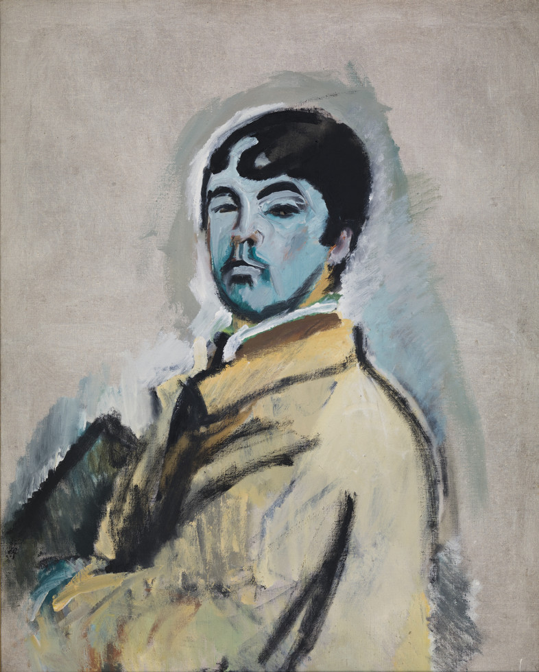 Painting of man with blue face
