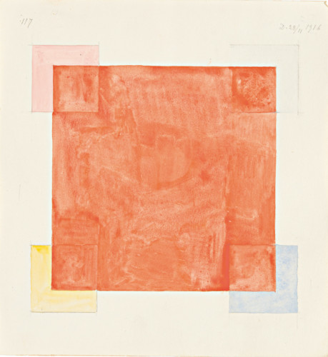 Målning med röd rektangel