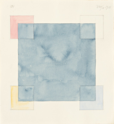 Målning med blå rektangel