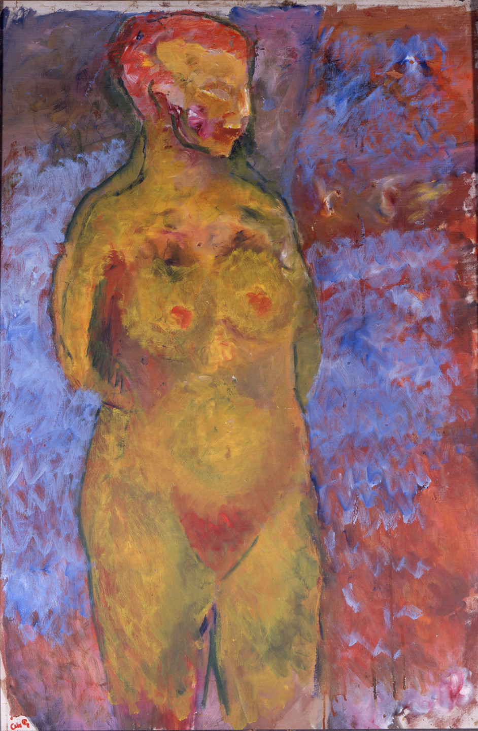 Målning med stående naken kvinna