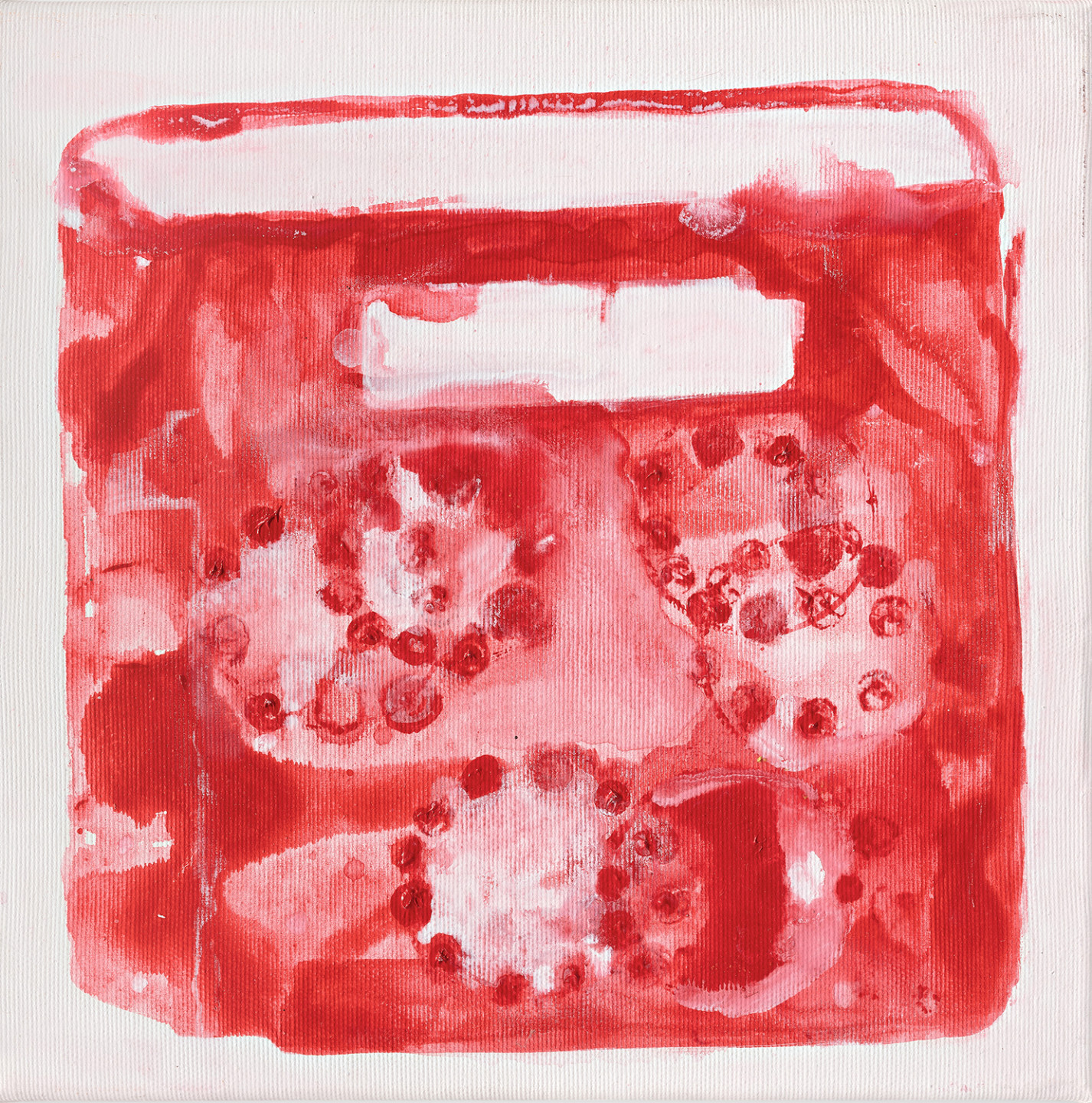 Målning med röd form mot vit bakgrund