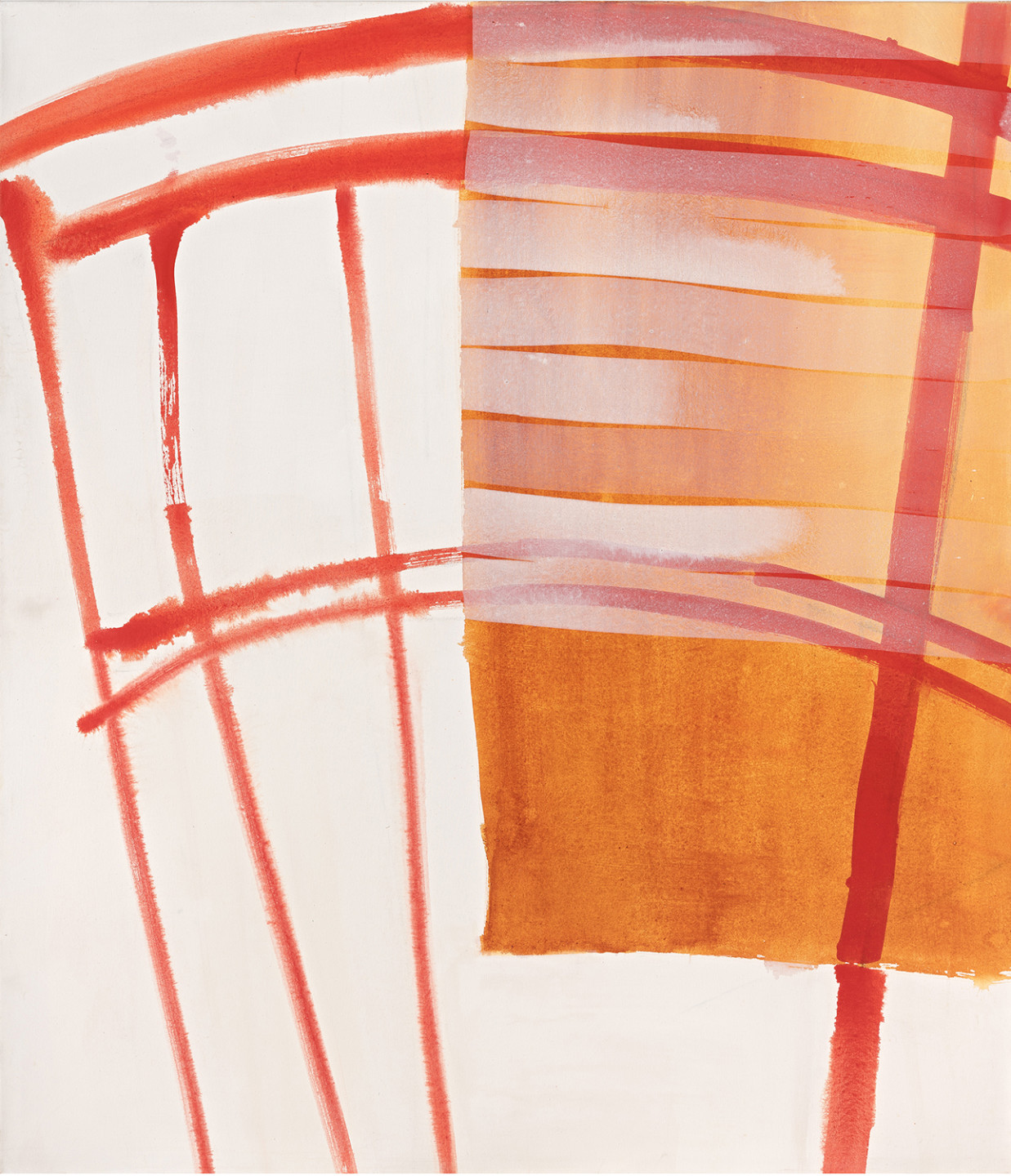 Abstract painting in red, yellow, white