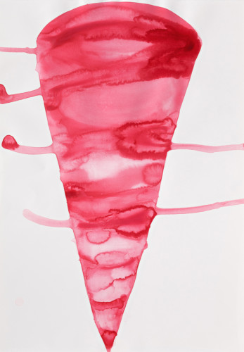 Painting with red form against white background