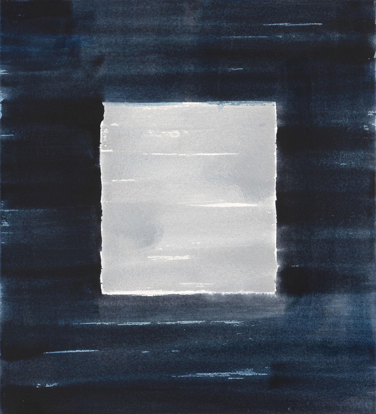 Painting with white square against dark blue background