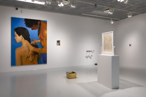 Photo of exhibition room with several artworks