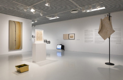 Photo of exhibition room with several artworks