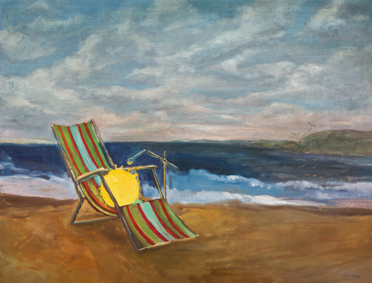Painting with sun chair at beach