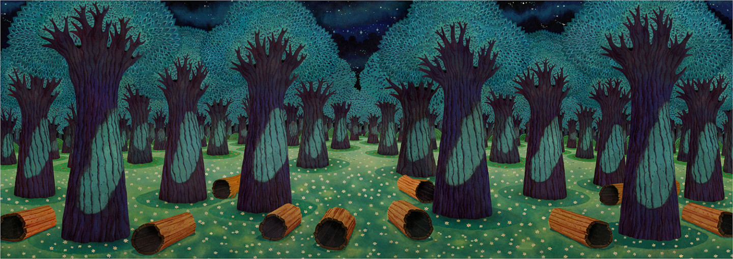 Painting with trees in blue