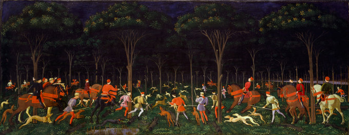 Painting of hunt in the forest