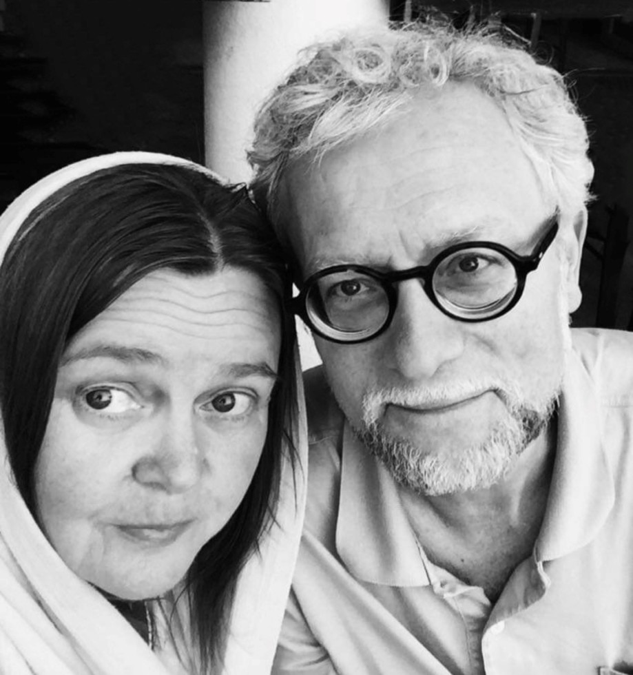 Black and whitbeclose up photo of two people