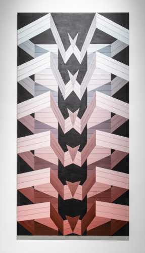 Abstrakt målning i svart, grått, rött