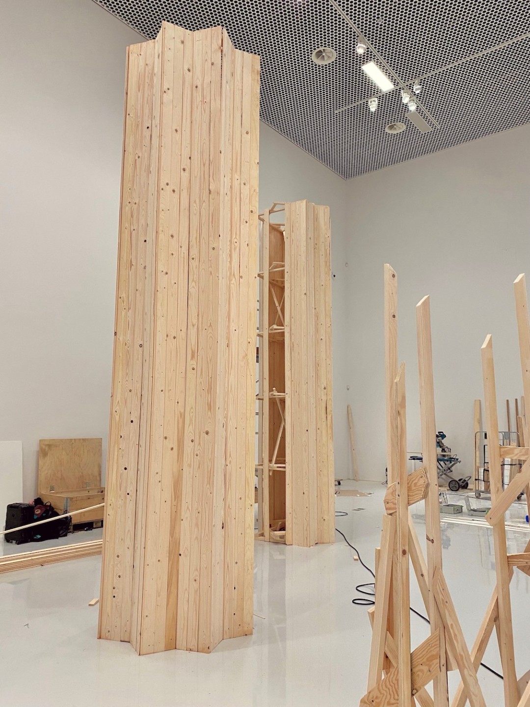 Photo of wooden towers in the making