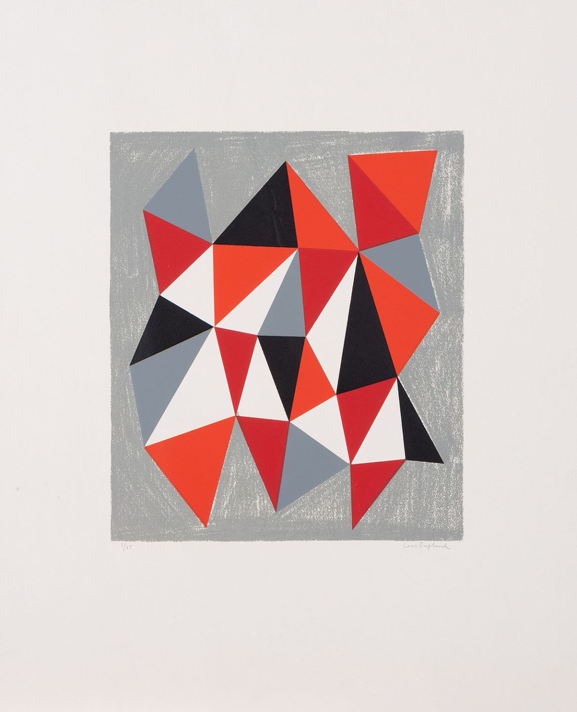 abstract painting in grey, red, white, black