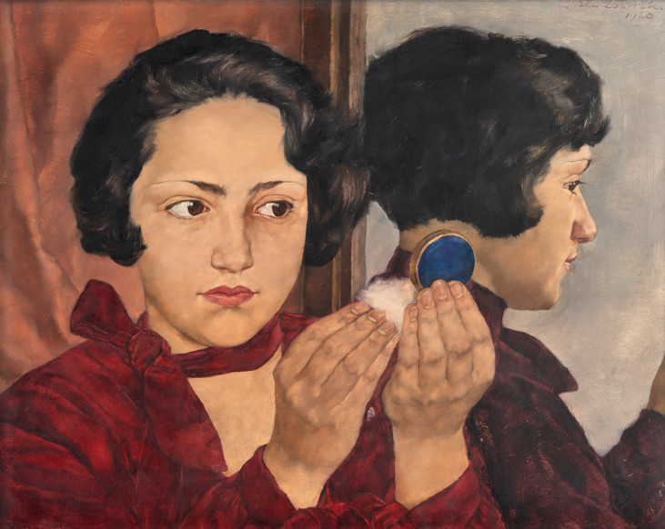 painting of girl with compact