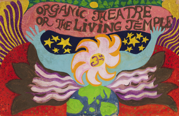 målning i klara färger med text