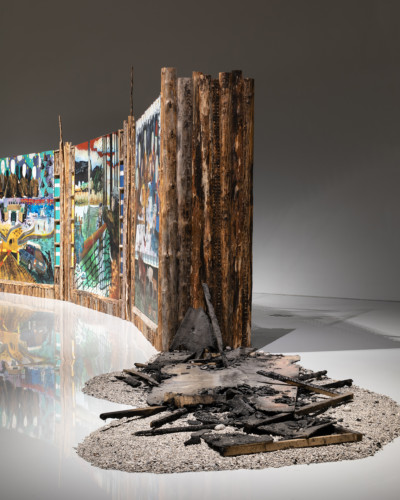 artwork of wood and paintings, sand and ashes