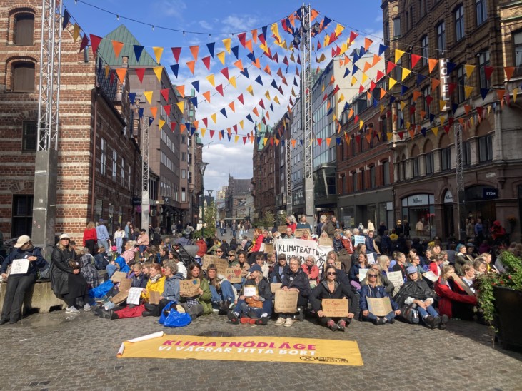 people sitting in street in demonstration