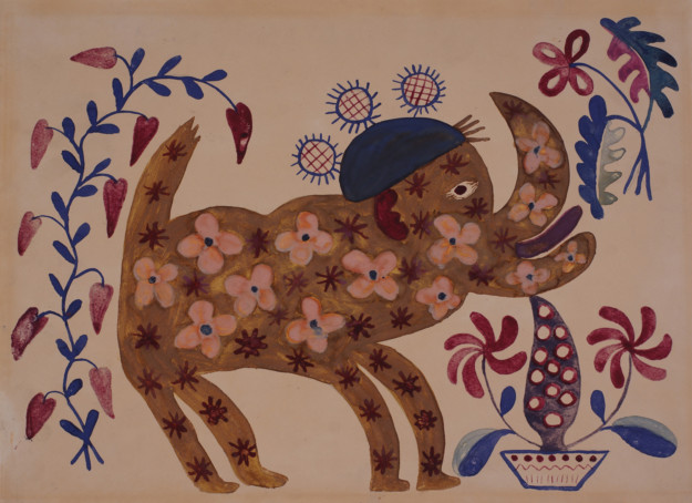 painting with phantasy animal and flowers