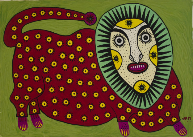 painting of fantasy animal in red and green