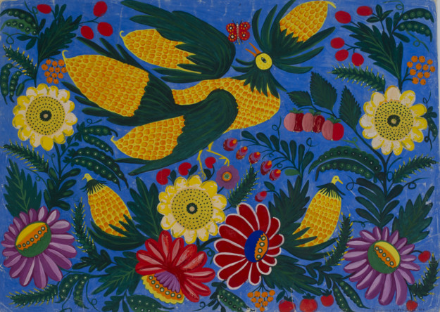 painting in bright colours with flowers