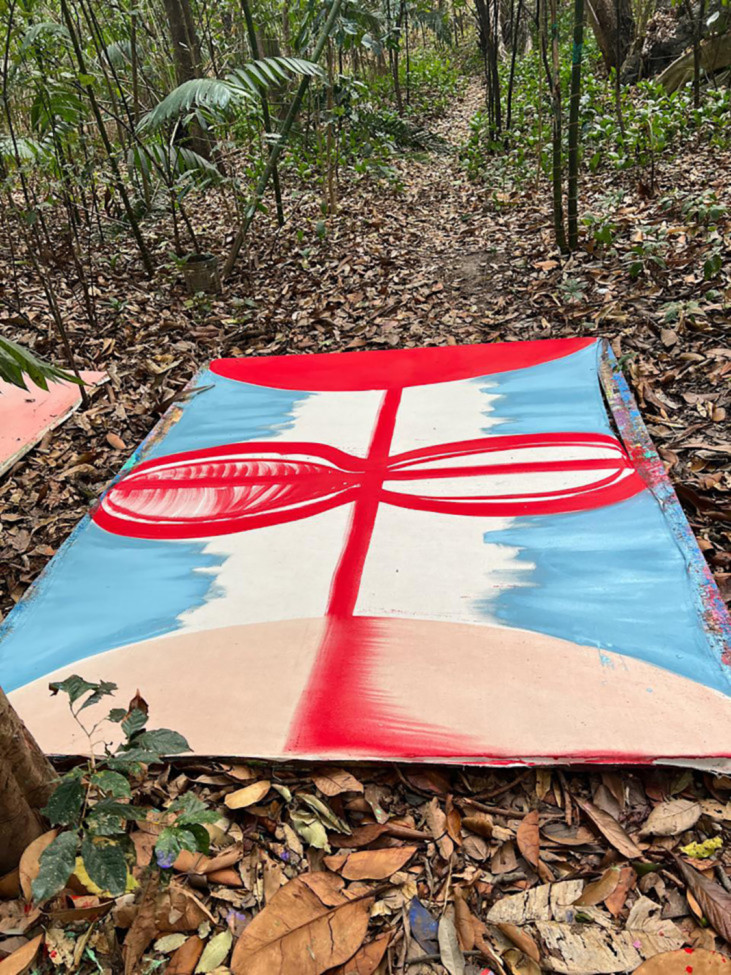 painting on ground in wood
