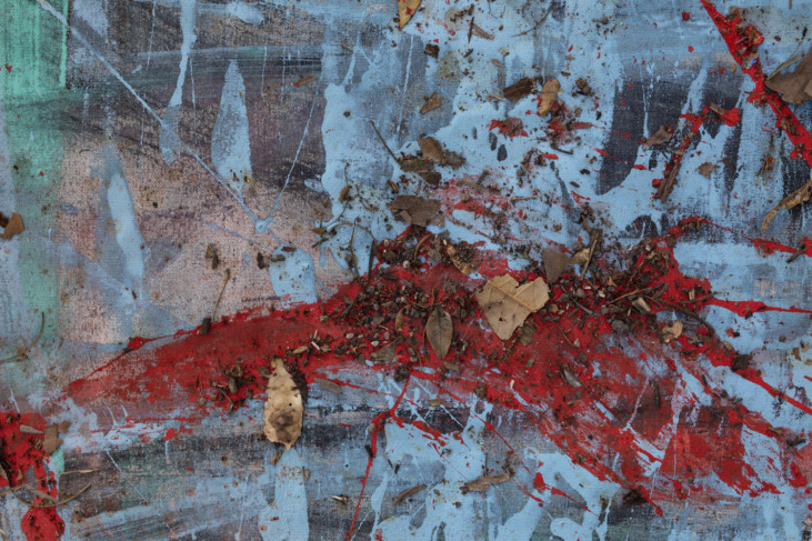 detail of painting with many colours and leafs