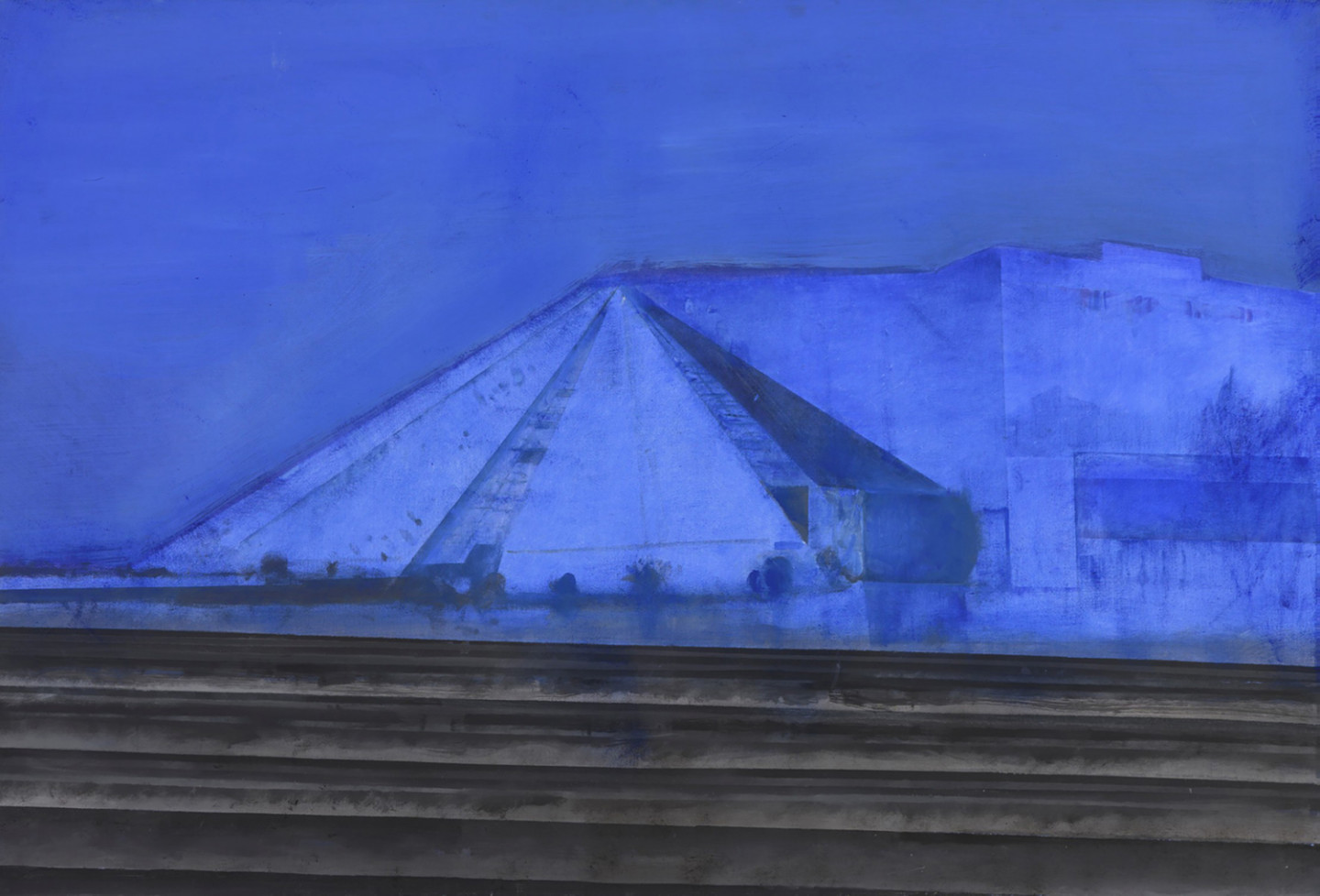 painting of pyramides in blue