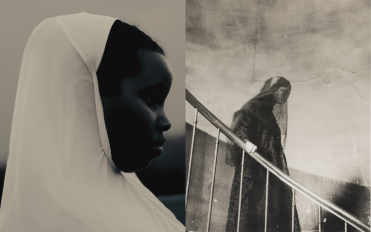 En sammansättning av två svartvita fotografier föreställande kvinnor