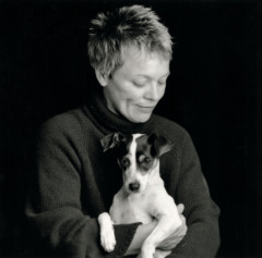 Woman holding a dog