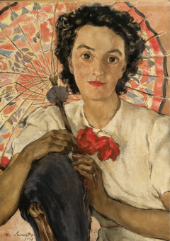 painting of woman with umbrella