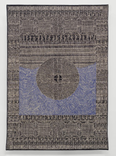 tapestry with abstract pattern in blue and black