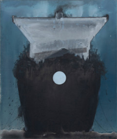 painting in black and blue of abstract from