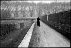 black and white photo with woman in park