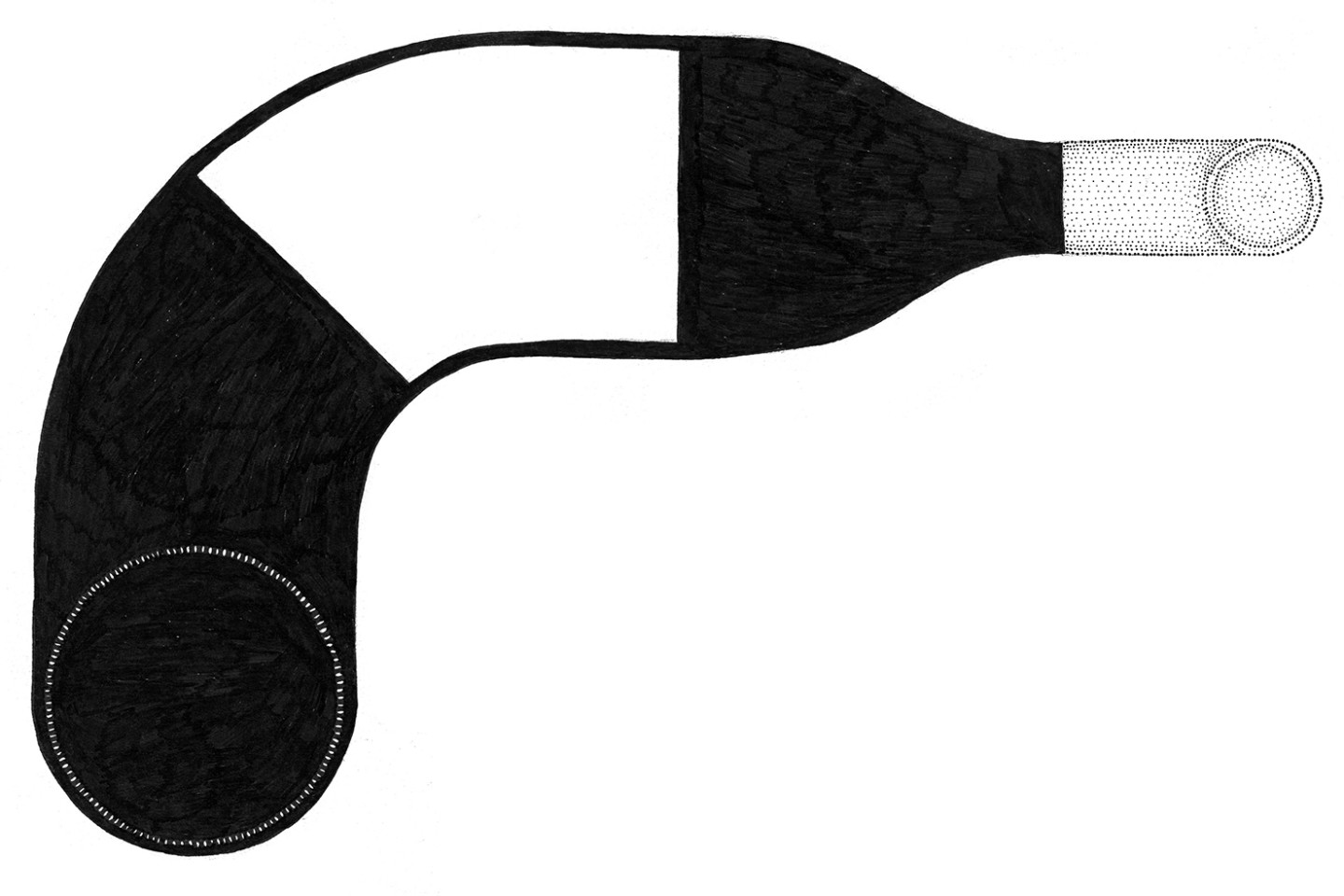 Teckning av vinflaska i svart/vitt.