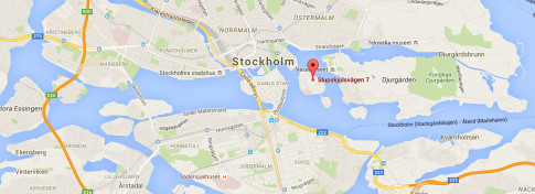 Karta Stockholm med museets adress utmärkt med röd markering