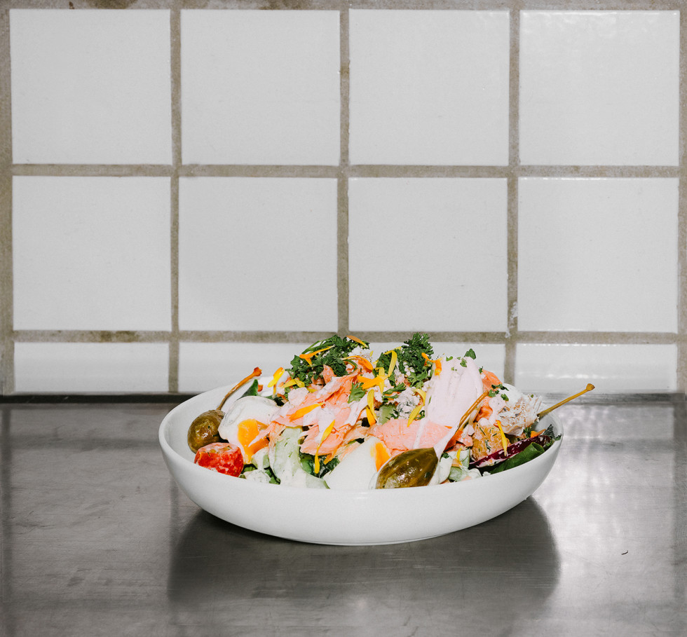 Cobb salad with hot-smoked salmon