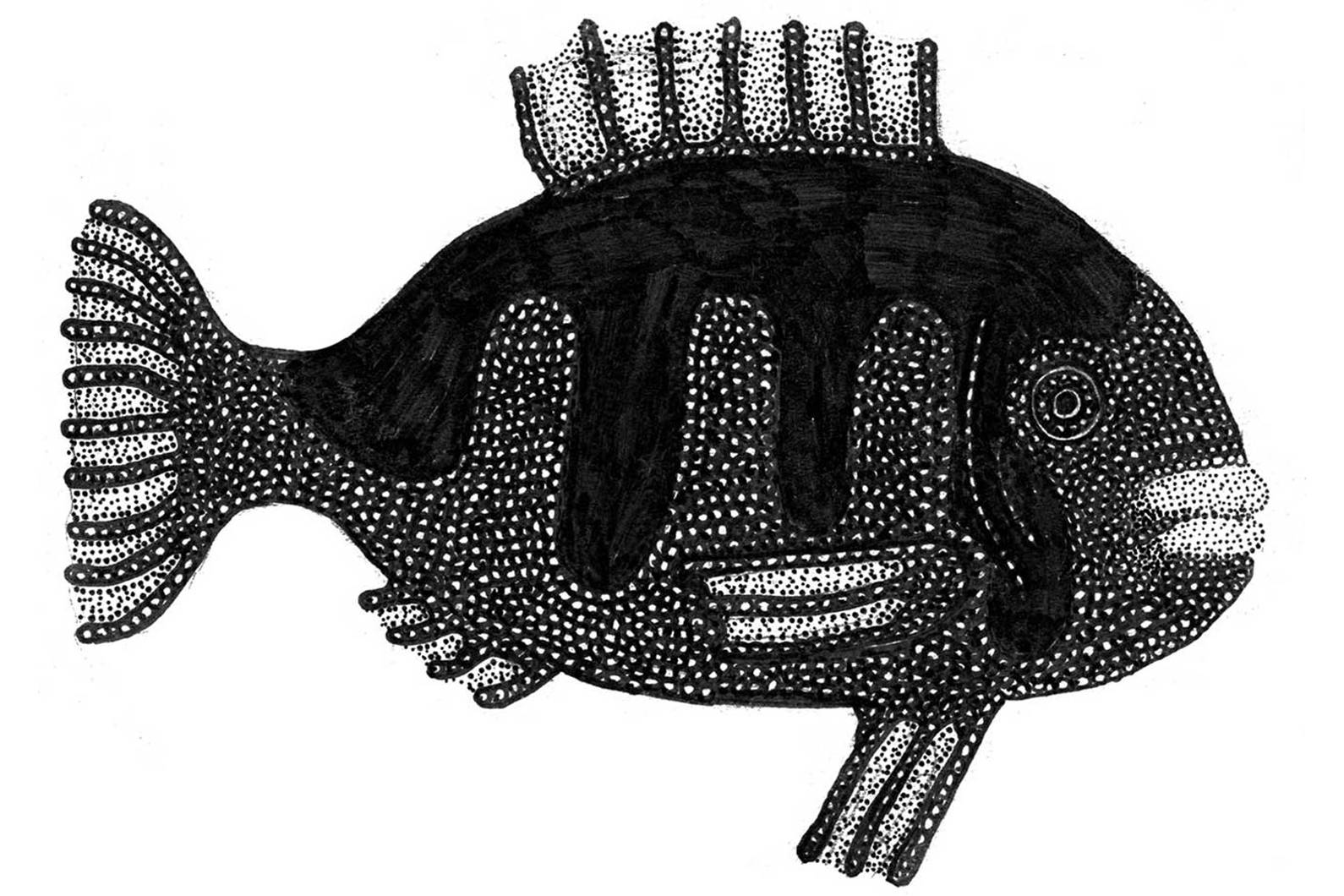 Teckning av fisk i svartvitt