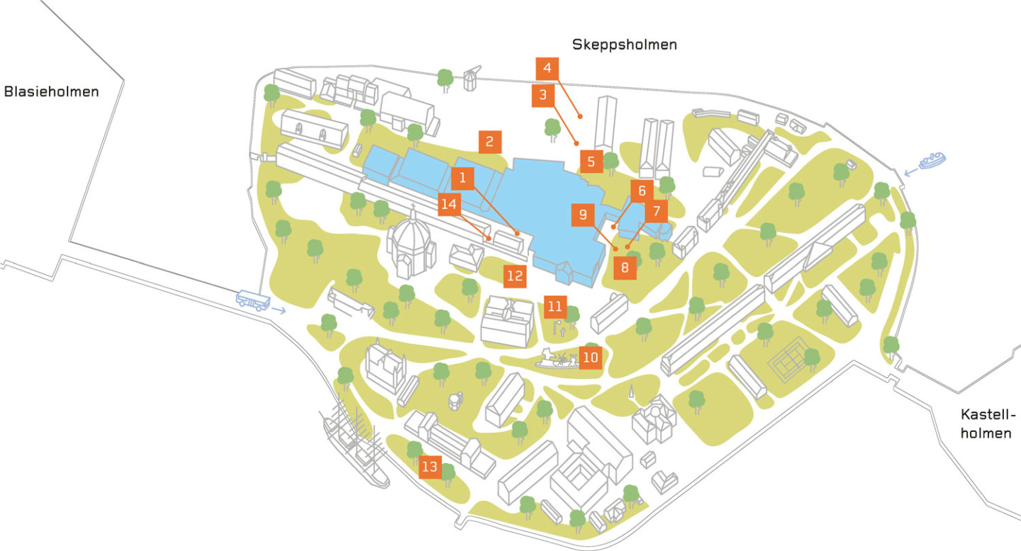 Illustrerad karta över Skeppsholmen