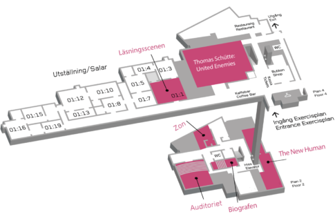 Karta över Moderna Museet med hänvisningar under Stockholm Literature