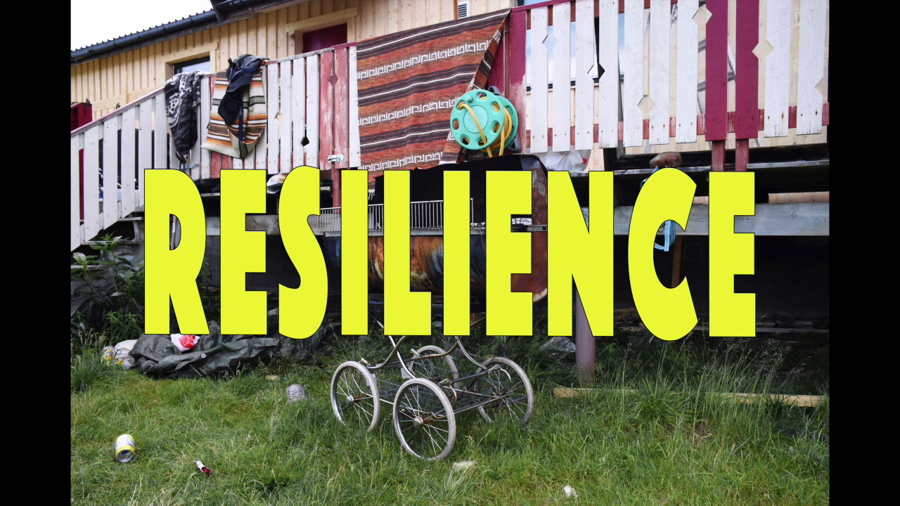 From the video manifesto The indigenuity manifesto by the artist Joar Nango. In yellow on top of the picture is written RESILIENCE
