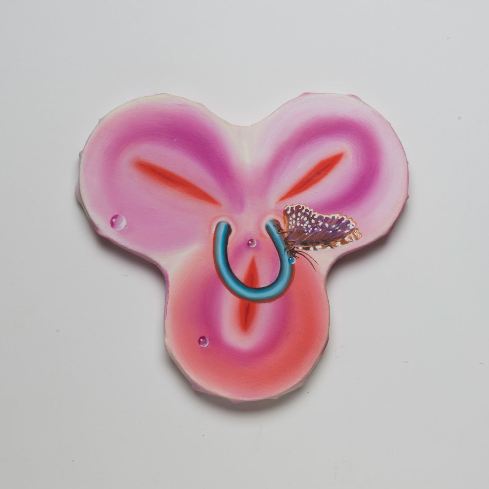 Astrid Kajsa Nylanders painting Pink mini job # 4. In pink and with a butterfly.