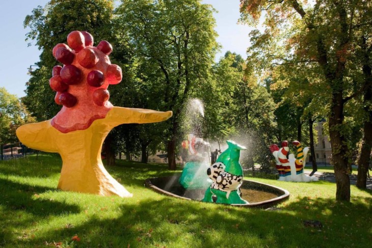 Photo of outdoor colored sculptures