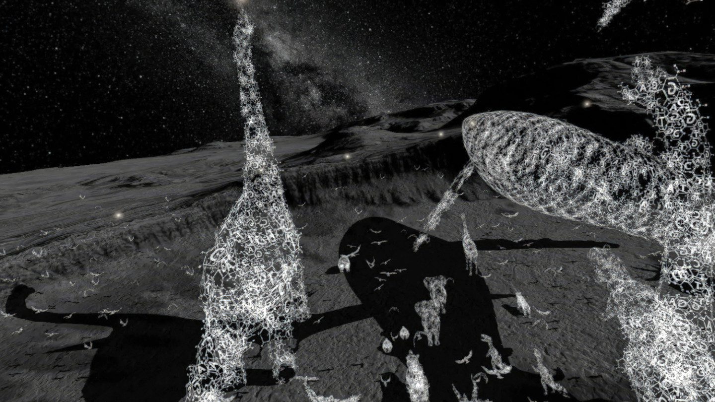 Black and white image from the VR work To the Moon