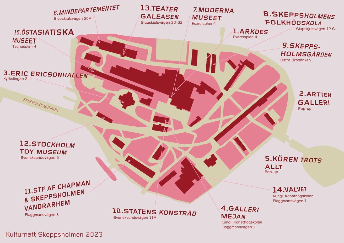 Karta över skeppsholmen under Kulturnatten 2023