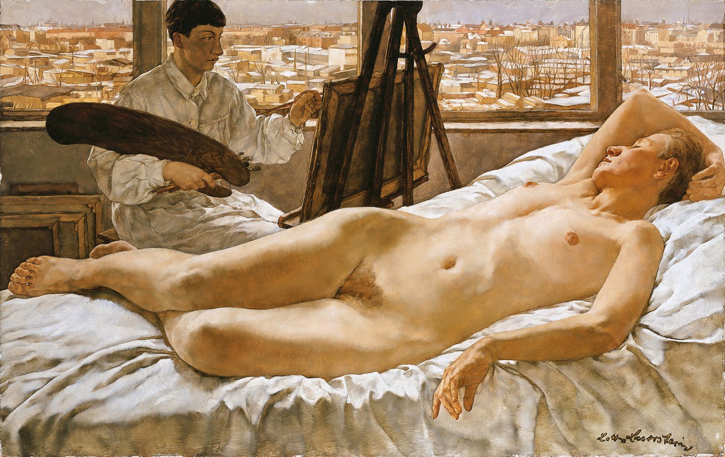 artist painting nude model