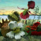 painting of big flowers in landscape