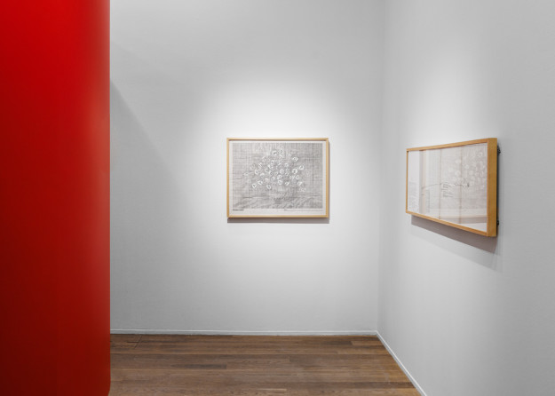 installation view with two artworks on wall